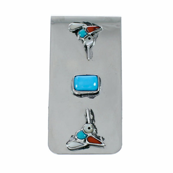 Sterling Silver Multicolor Humming Bird Inlay Navajo Money Clip SX10582