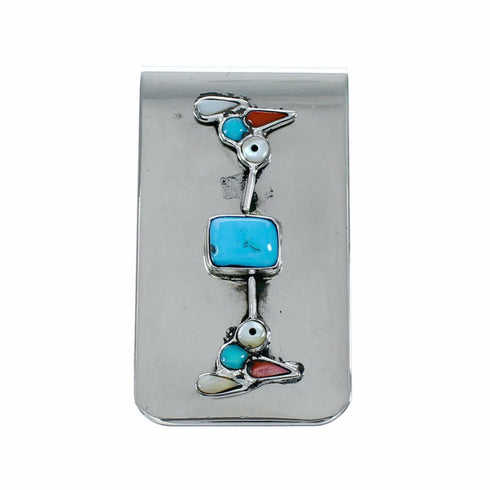 Sterling Silver Multicolor Humming Bird Inlay Navajo Money Clip SX10581