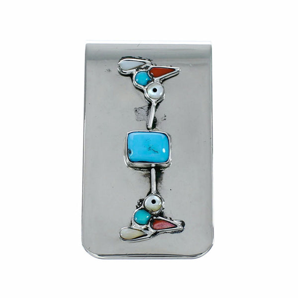 Sterling Silver Multicolor Humming Bird Inlay Navajo Money Clip SX10581