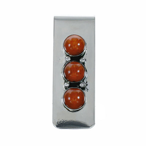 Native American Coral Sterling Silver Navajo Money Clip SX10572