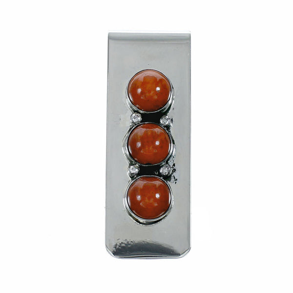 Native American Coral Sterling Silver Navajo Money Clip SX10572
