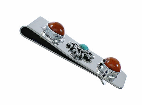 Native American Turquoise Coral Sterling Silver Navajo Money Clip SX10573