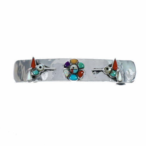 Sterling Silver Multicolor Hummingbird Flower Navajo Hair Barrette SX10588