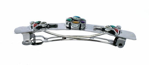 Sterling Silver Multicolor Hummingbird Flower Navajo Hair Barrette SX10588