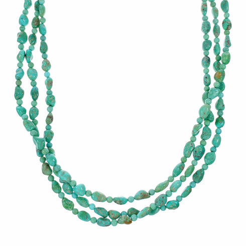 Sterling Silver Turquoise Navajo Indian 3-Strand Bead Necklace SX10559