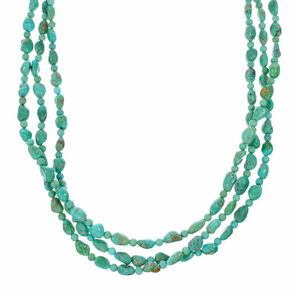 Sterling Silver Turquoise Navajo Indian 3-Strand Bead Necklace SX10559