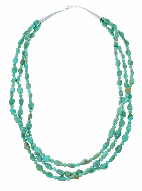 Sterling Silver Turquoise Navajo Indian 3-Strand Bead Necklace SX10559