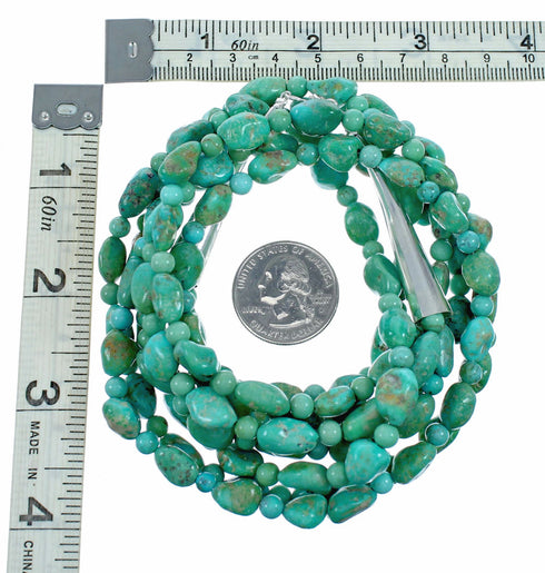 Sterling Silver Turquoise Navajo Indian 3-Strand Bead Necklace SX10559