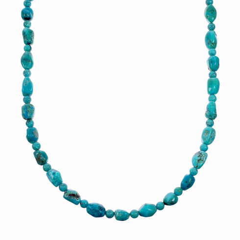 Navajo Indian Sterling Silver Turquoise Bead Necklace SX10560