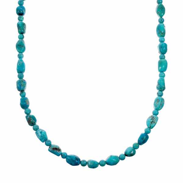 Navajo Indian Sterling Silver Turquoise Bead Necklace SX10560