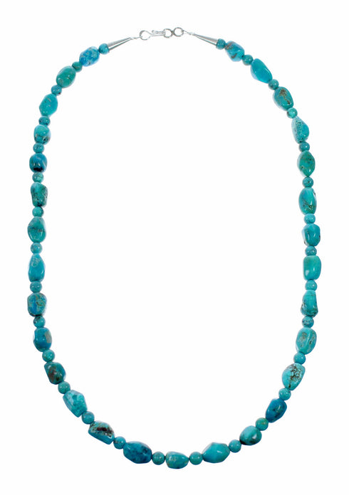 Navajo Indian Sterling Silver Turquoise Bead Necklace SX10560