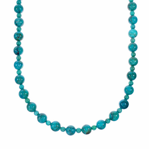 Unique Navajo Indian Sterling Silver Turquoise Bead Necklace SX10561
