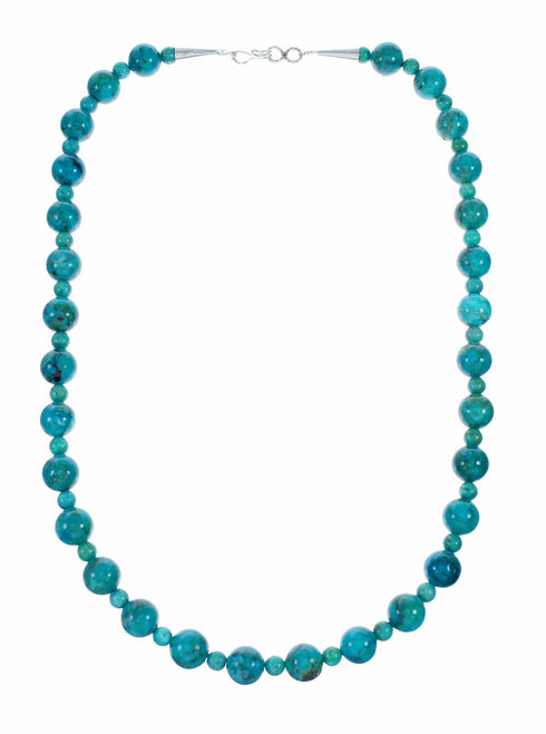 Unique Navajo Indian Sterling Silver Turquoise Bead Necklace SX10561