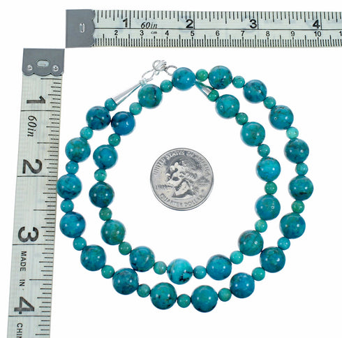 Unique Navajo Indian Sterling Silver Turquoise Bead Necklace SX10561