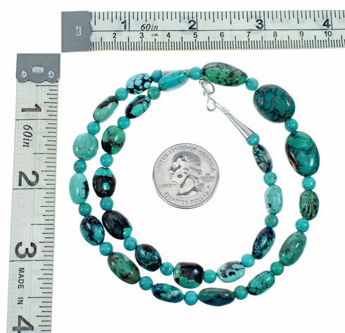 Navajo Sterling Silver Turquoise Bead Necklace SX10562