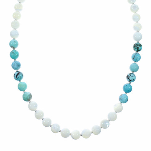 Turquoise Mother of Pearl Sterling Silver Native American Bead Necklace SX10566