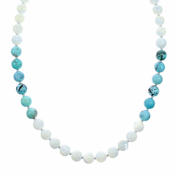 Turquoise Mother of Pearl Sterling Silver Native American Bead Necklace SX10566