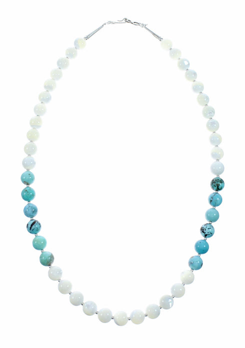 Turquoise Mother of Pearl Sterling Silver Native American Bead Necklace SX10566
