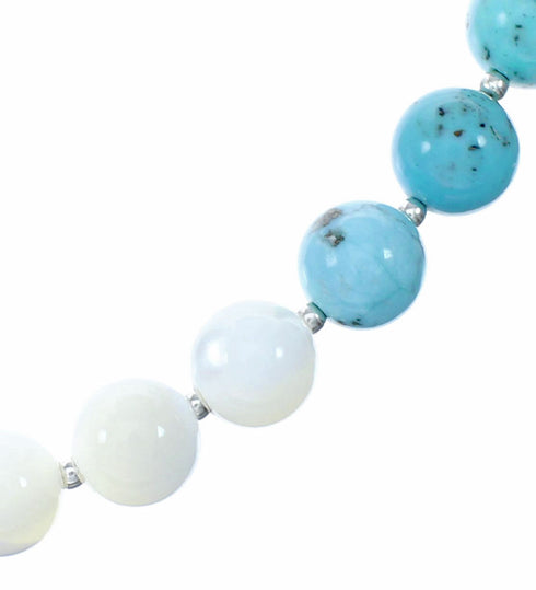 Turquoise Mother of Pearl Sterling Silver Native American Bead Necklace SX10566