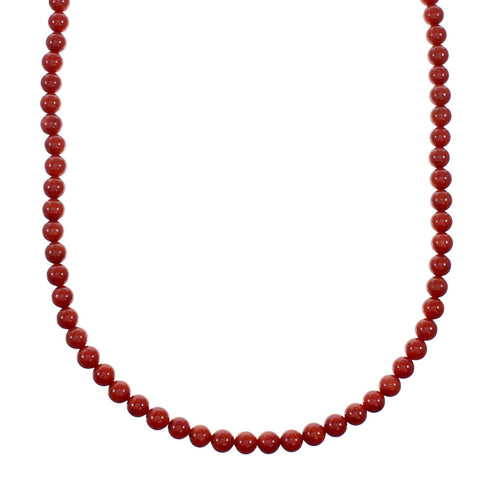Native American Coral And Sterling Silver Bead Necklace SX10565