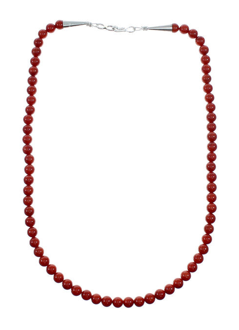 Native American Coral And Sterling Silver Bead Necklace SX10565