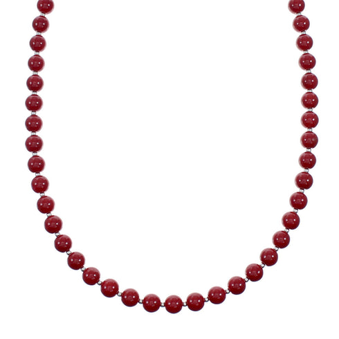 Native American Coral And Sterling Silver Bead Necklace SX10564