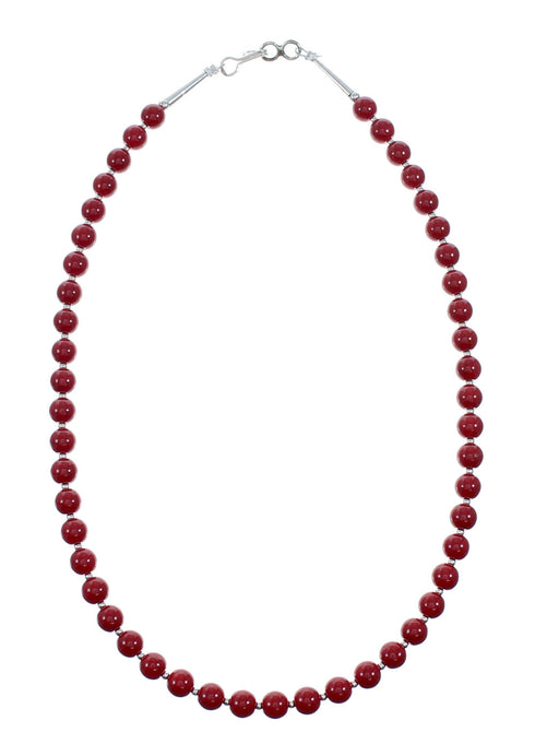 Native American Coral And Sterling Silver Bead Necklace SX10564