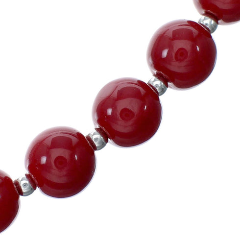 Native American Coral And Sterling Silver Bead Necklace SX10564