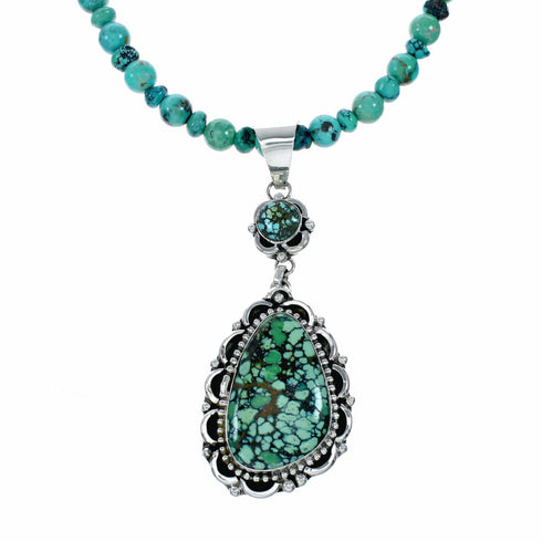 Genuine Navajo Turquoise Sterling Silver Necklace Pendant Set SX10569