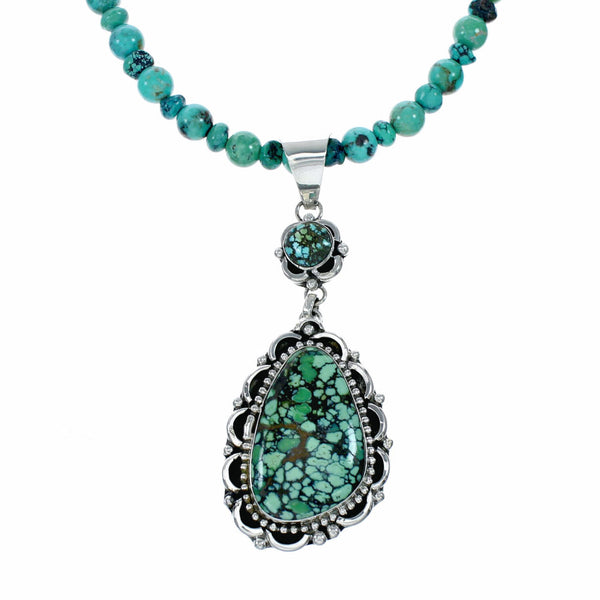 Genuine Navajo Turquoise Sterling Silver Necklace Pendant Set SX10569