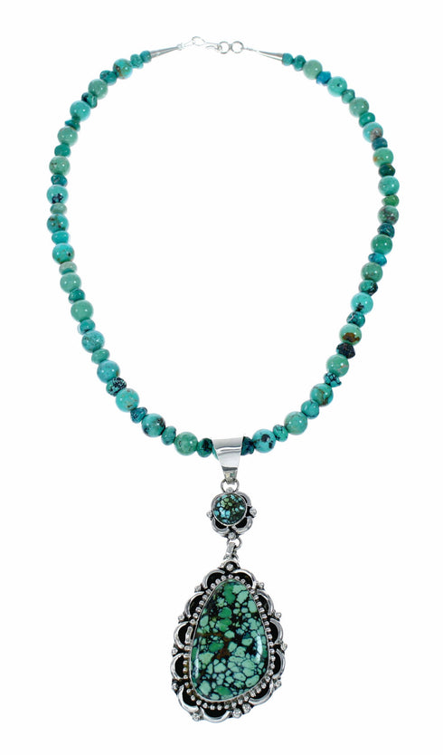 Genuine Navajo Turquoise Sterling Silver Necklace Pendant Set SX10569