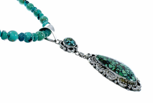 Genuine Navajo Turquoise Sterling Silver Necklace Pendant Set SX10569