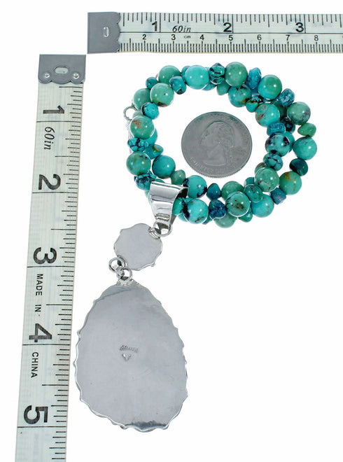 Genuine Navajo Turquoise Sterling Silver Necklace Pendant Set SX10569