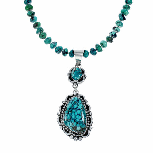 Unique Navajo Turquoise Sterling Silver Necklace Pendant Set SX10570