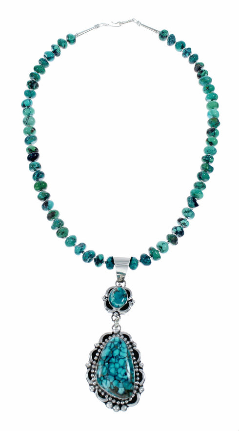 Unique Navajo Turquoise Sterling Silver Necklace Pendant Set SX10570