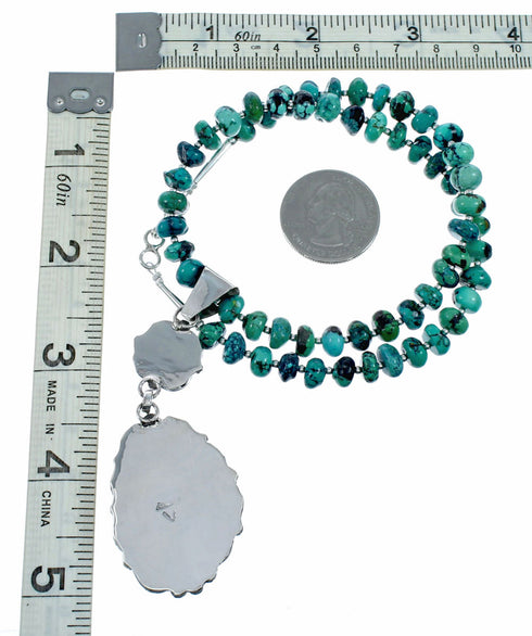 Unique Navajo Turquoise Sterling Silver Necklace Pendant Set SX10570