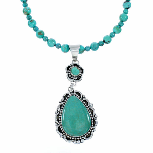 Unique Navajo Turquoise Sterling Silver Necklace Pendant Set SX10571