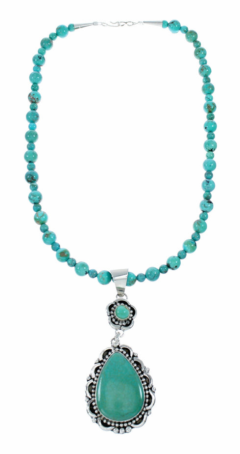 Unique Navajo Turquoise Sterling Silver Necklace Pendant Set SX10571