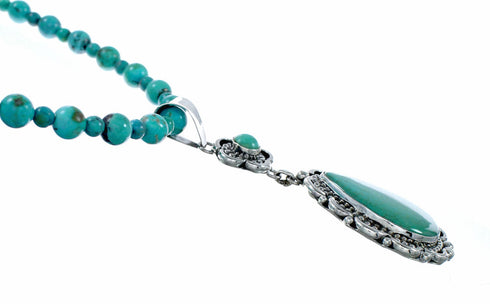 Unique Navajo Turquoise Sterling Silver Necklace Pendant Set SX10571