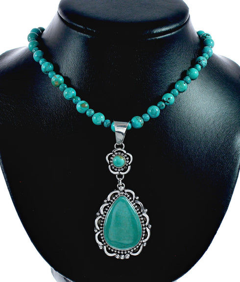 Unique Navajo Turquoise Sterling Silver Necklace Pendant Set SX10571