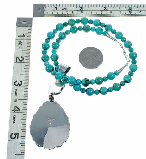 Unique Navajo Turquoise Sterling Silver Necklace Pendant Set SX10571