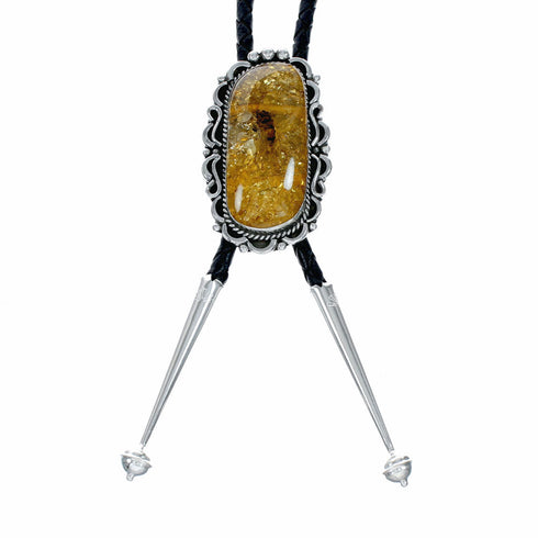 Navajo Native American Sterling Silver Amber Bolo Tie SX10590