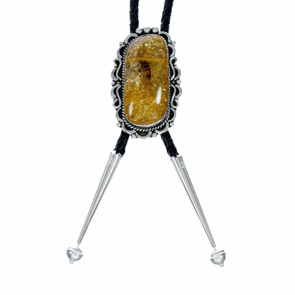 Navajo Native American Sterling Silver Amber Bolo Tie SX10590