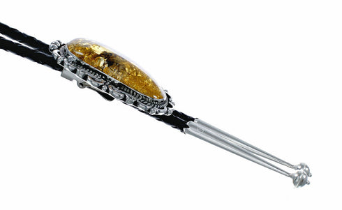 Navajo Native American Sterling Silver Amber Bolo Tie SX10590