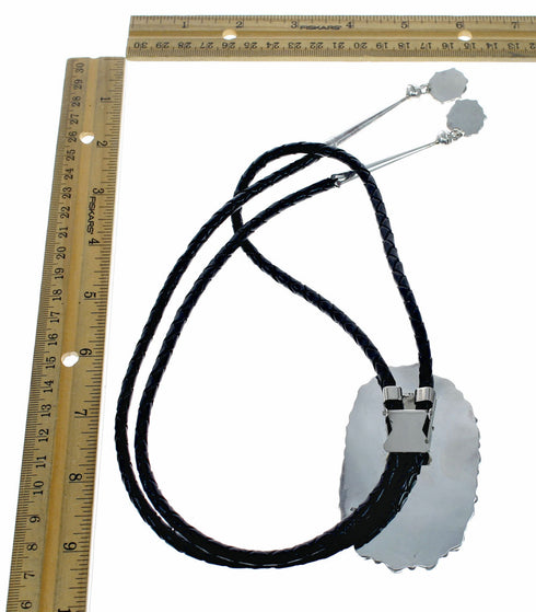 Genuine Navajo Sterling Silver Turquoise And Amber Bolo Tie SX10592