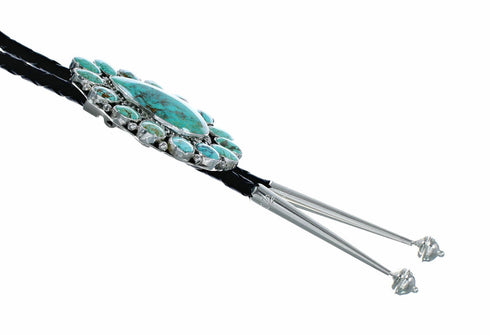American Indian Navajo Sterling Silver Turquoise Bolo Tie SX10594