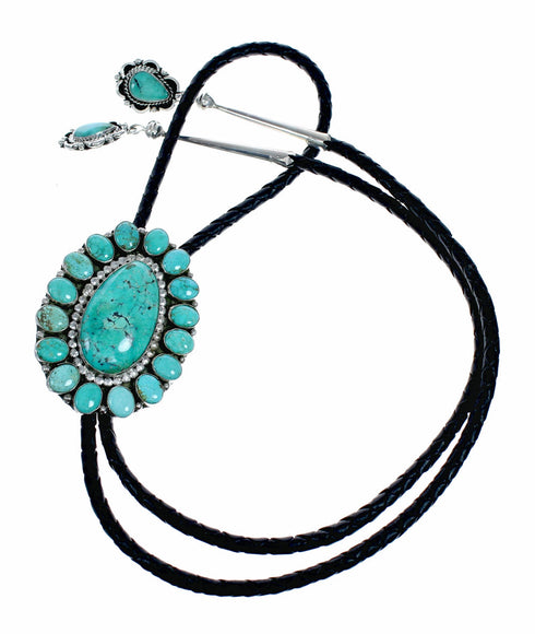 Navajo Sterling Silver American Indian Turquoise Bolo Tie SX10596