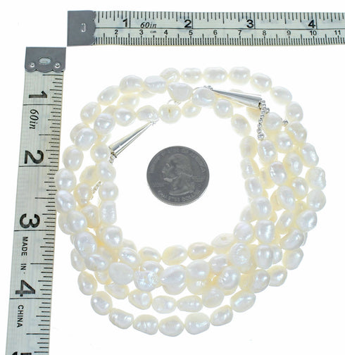 Sterling Silver Freshwater Pearl 3-Strand Extra Long Bead Necklace SX10610