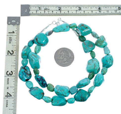 Unique Navajo Sterling Silver Turquoise Bead Necklace SX10601
