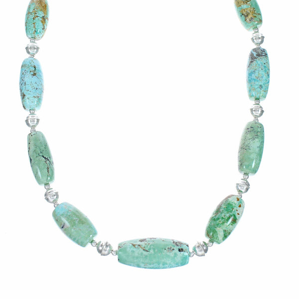 Navajo Genuine Turquoise Sterling Silver Bead Necklace SX10598